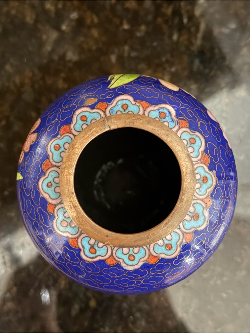 Vintage Chinese Cloisonné Petite Vase | Cobalt Blue Floral Peony 4.5” - Picture 7 of 8